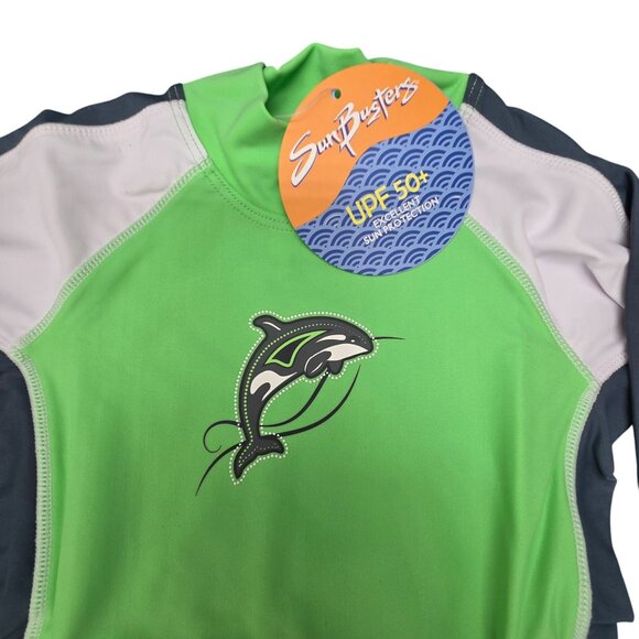 SunBusters Baby Rash Guard Swim Shirt UPF 50 Green 6/12 Months Protection JJ4121 - Picture 4 of 6